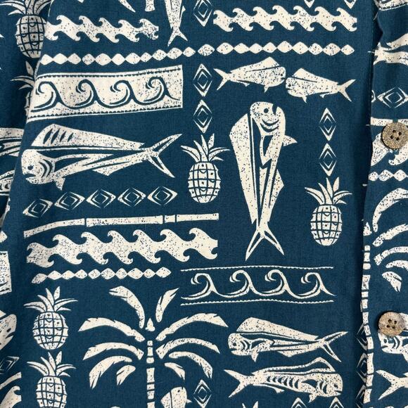 Island Shores Hawaiian Shirt XXL Demi God Moana Fish Pineapple Palm Tree Maui - Picture 8 of 8